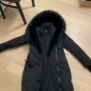 Zara Black Puffer Coat with Fur Trim Hood